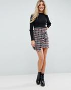 Asos Check Boucle Mini Skirt With Wrap Detail - Multi