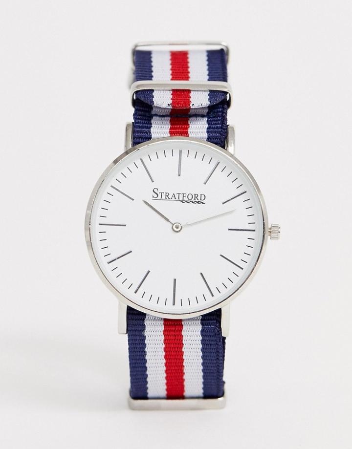 Stratford Ladies Nylon Watch In Red And Navy - Multi
