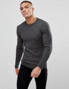 Asos Merino Mix Rib Sweater In Charcoal - Gray
