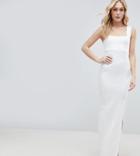Asos Design Tall Square Neck Scuba Maxi Dress With Thigh Split - White