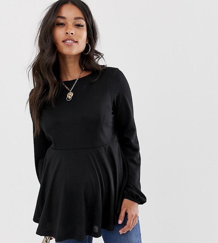 Asos Design Maternity Nursing Double Layer Long Sleeve Top With Blouson Sleeve In Black