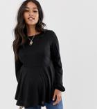 Asos Design Maternity Nursing Double Layer Long Sleeve Top With Blouson Sleeve In Black