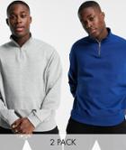 Asos Design Oversized Half Zip Sweatshirt In Navy/gray Heather 2 Pack-multi