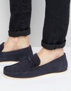 Asos Loafers In Navy Suede With White Sole - Navy