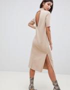 Asos Design Super Soft Midi T-shirt Dress With Open Back - Brown