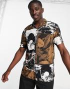 Bershka Photographic Leaf Print Shirt In Brown