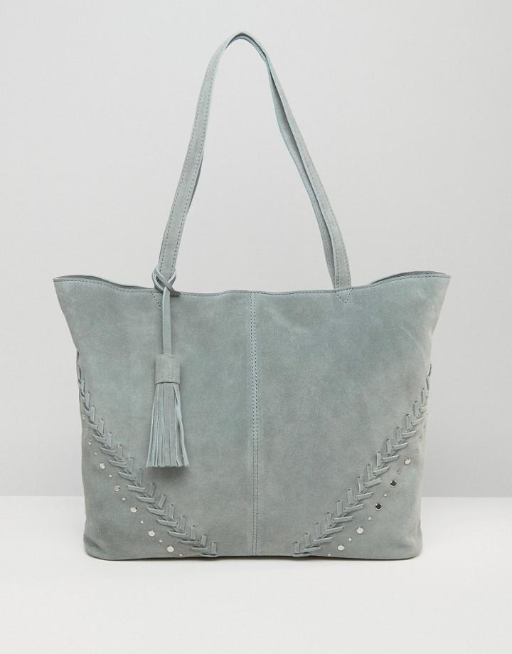 Asos Suede Studstitch Shopper Bag - Gray