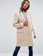 Asos Coat In Classic Fit With Contrast Collar - Stone