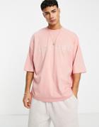 Asos Actual Oversized Heavyweight Brushed T-shirt With Actual Logo In Rose Pink - Part Of A Set