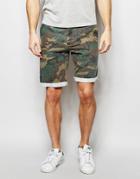 Asos Slim Washed Shorts In Camo With Cargo Pockets - Khaki