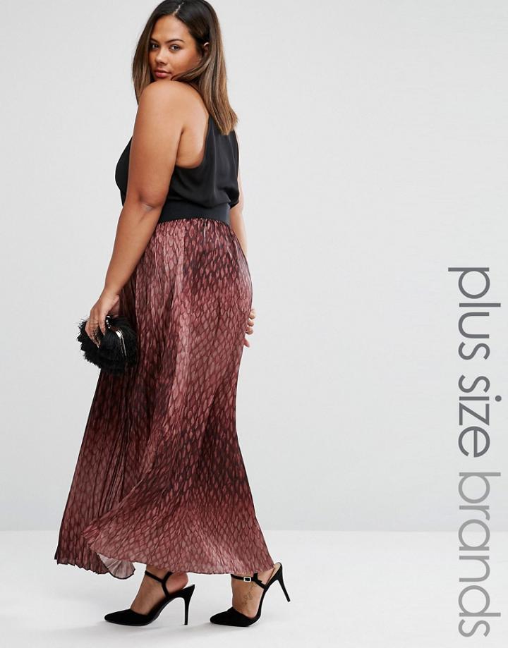 Elvi Plus Pleated Skirt In Snake Print - Brown