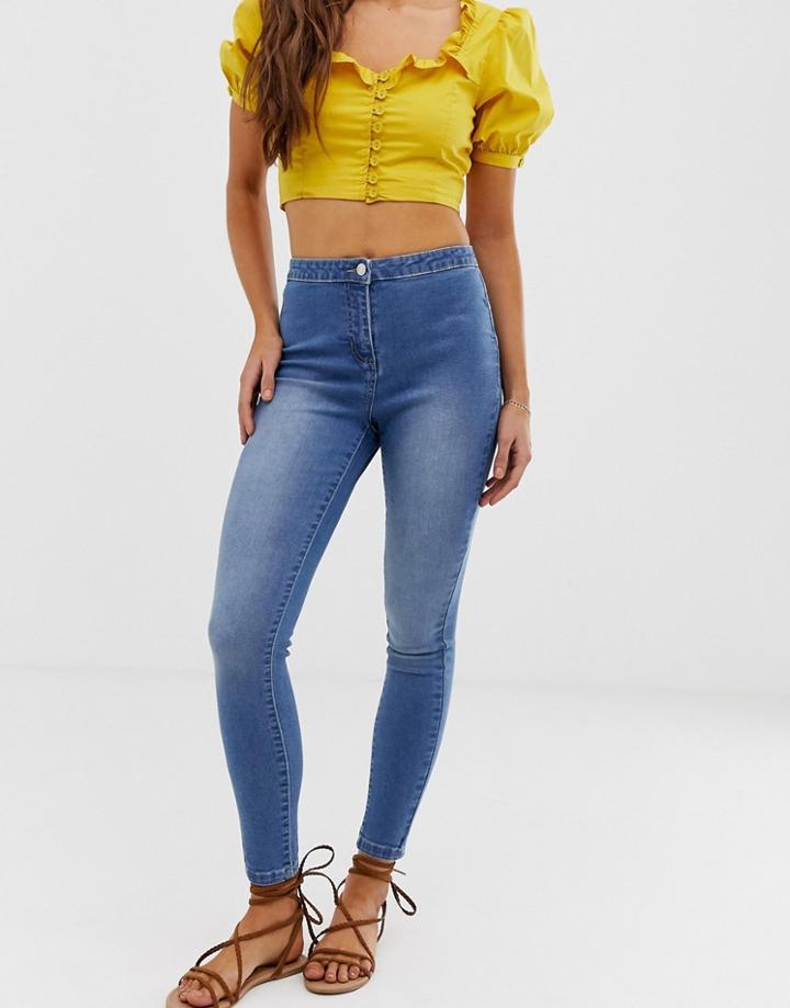 Parisian Skinny High Waist Jeggings In Mid Wash - Blue