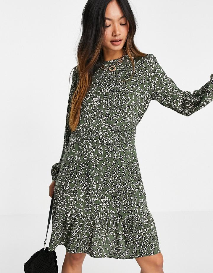 Only Mattea Long Sleeve Mini Dress In Olive Green