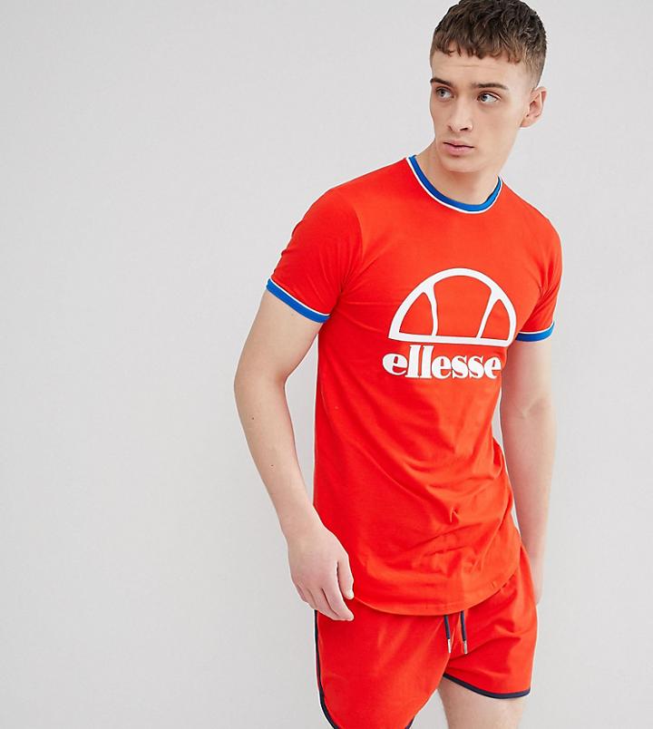 Ellesse Longline Muscle Fit T-shirt With Logo In Red - Red