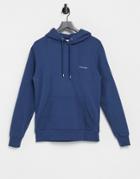 Calvin Klein Logo Embroidered Hoodie In Blue-blues