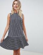 Asos Design Pleated Hem Mini Dress In Stripe - Multi