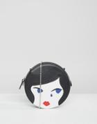 Lulu Guinness Doll Face Round Leather Cross Body Bag - Black