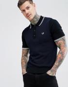 Fred Perry Waffle Texture Panel Twin Tipped Polo Shirt In Black - Black