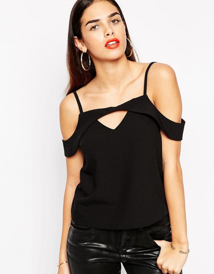 Asos Cold Shoulder Deep V Cami Top - Black