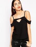 Asos Cold Shoulder Deep V Cami Top - Black