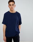 Mennace Navy Plain Pocket Oversized T-shirt - Navy