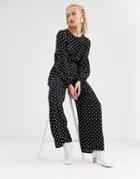 Asos Design Jumpsuit With Elasticated Sleeve Detail In Polka Dot