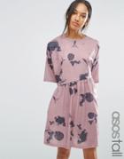 Asos Tall Smock Dress In Winter Shadow Print - Multi