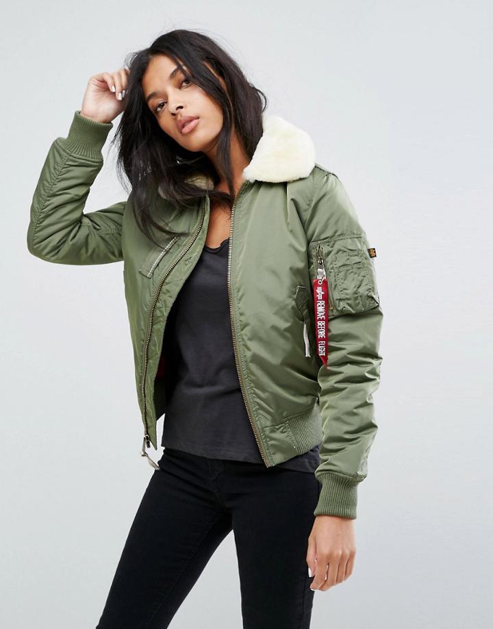 Alpha Industries Injector Iii Shearling Collar Bomber Jacket - Green