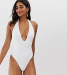 Missguided Plunge Swimsuits In White - White