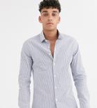 Asos Design Tall Slim Fit Striped Shirt In Navy Stripe