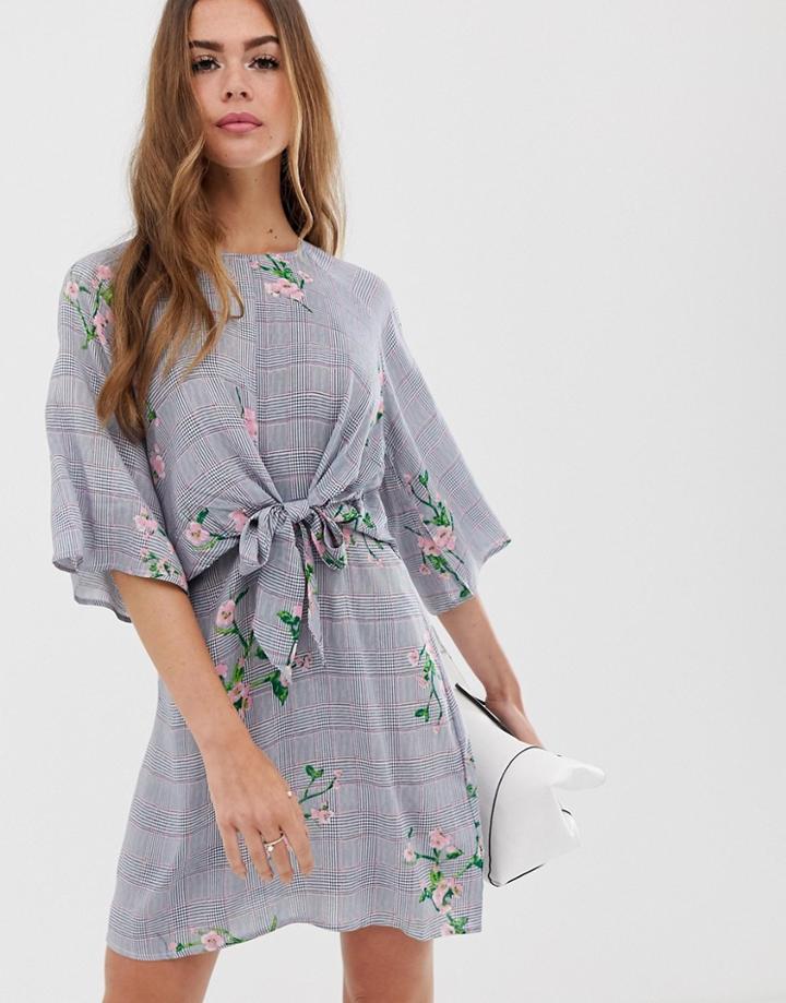 Ax Paris Check Tie Waist Dress - Black