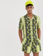 Jaded London Festival Two-piece Shirt In Yellow Snakeskin Print