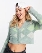 Cotton: On Intarsia Print Knitted Cropped Cardigan In Pink-brown