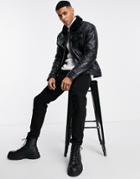 River Island Sherpa Lined Pu Western Jacket In Black