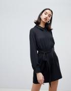 Lost Ink Button Up Romper With Belted Waist And Embellished Collar - Black