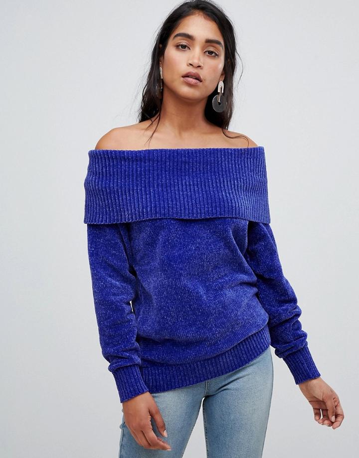 Vila Chenile Off Shoulder Jumper - Blue