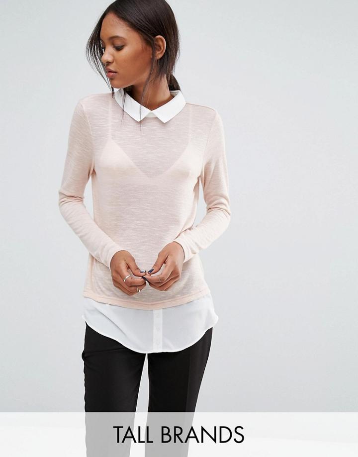 Vero Moda Tall Top With Shirt Detail - Pink