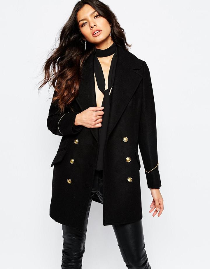 Mango Military Double Breasted Coat - Black
