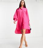 Asos Design Tall Cotton Poplin Oversized Boyfriend Mini Shirt Dress In Hot Pink