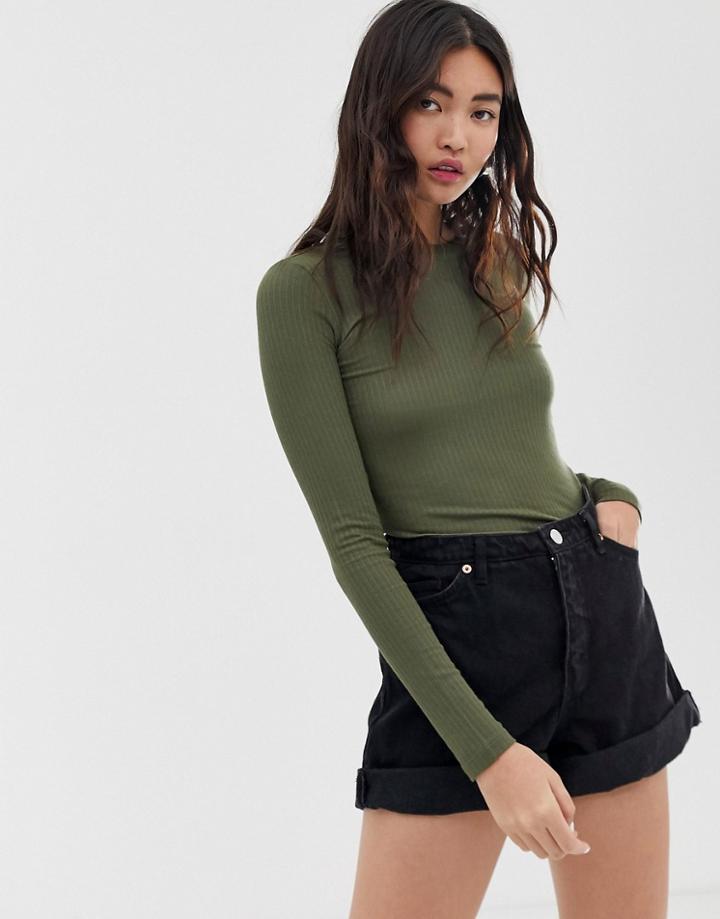 Monki Long Sleeve T-shirt In Khaki - Green