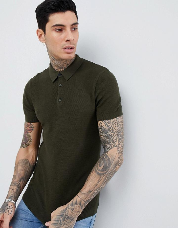 Process Black Short Sleeve Waffle Knit Polo - Green