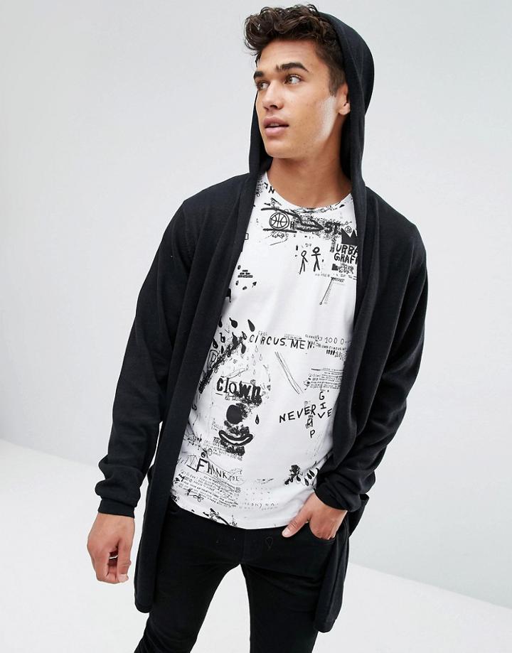 Only & Sons Open Drape Hooded Cardigan - Black