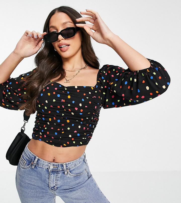 Topshop Tall Multi Spot Ruched Blouse