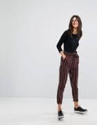 Pull & Bear Stripe Tie Waist Pants - Red