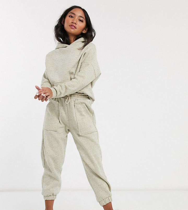 Asos Design Petite Tracksuit Hoody / Basic Jogger With Pocket Details In Neppy-beige