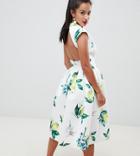 Asos Design Petite Scuba Seamed Open Back Midi Prom Dress In Lemon Print - Multi