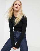 Weekday Thalia Round Neck Rib Sweater In Black