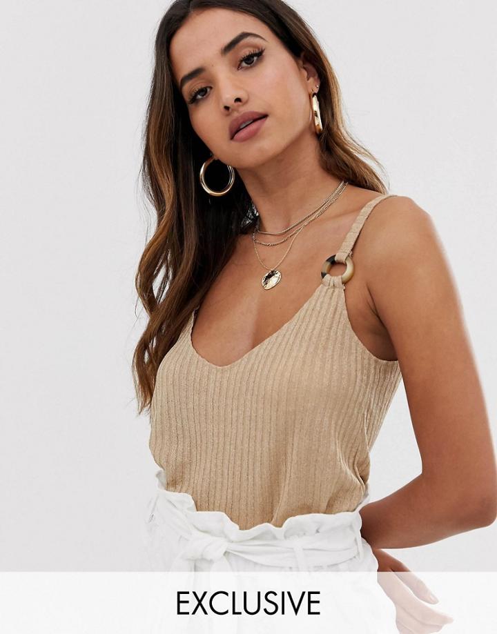 Stradivarius Ring Detail Cami Top In Beige - Beige