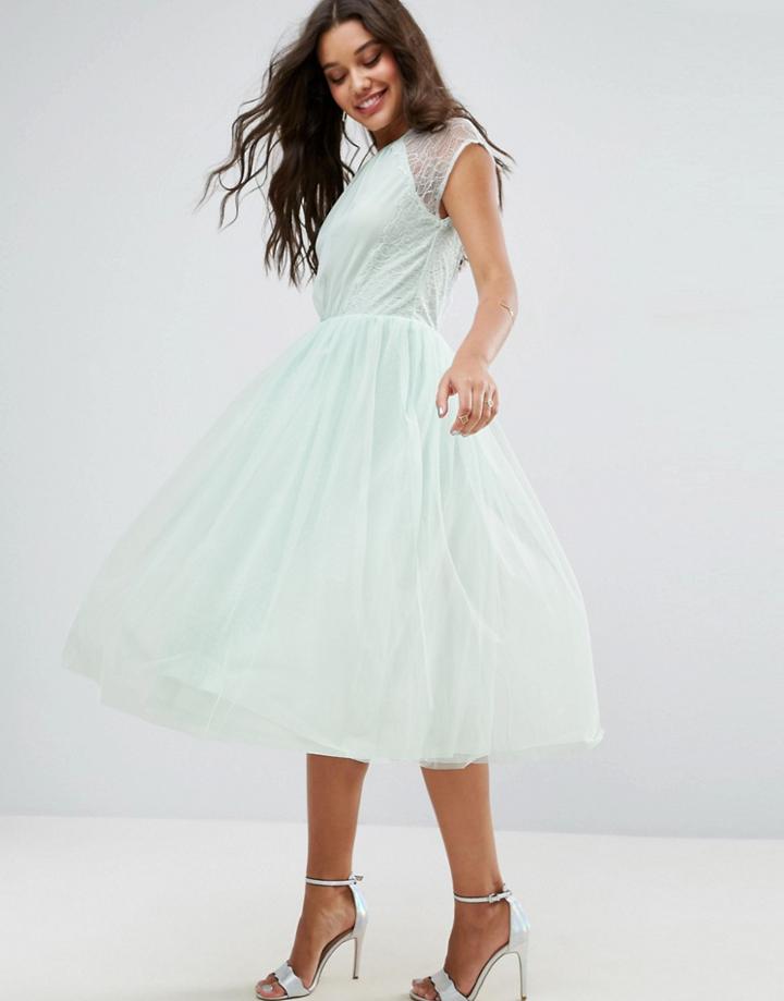Asos Premium Lace Tulle Midi Prom Dress - Blue