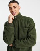 Selected Homme Quarter Zip Fleece In Khaki-green